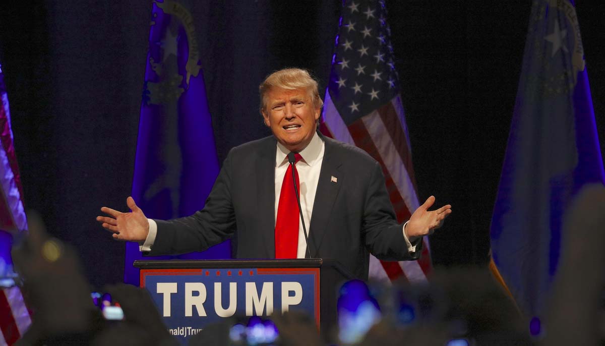 Donald Trump speaking before a campaign rally