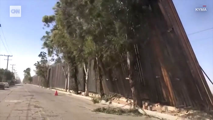 the border wall leans in high wind conditions