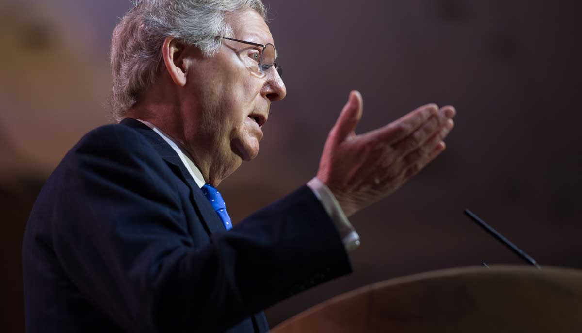Mitch McConnell photographed speaking before the Senate