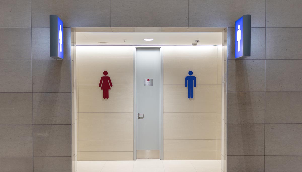 a bathroom that is split into male and female parts