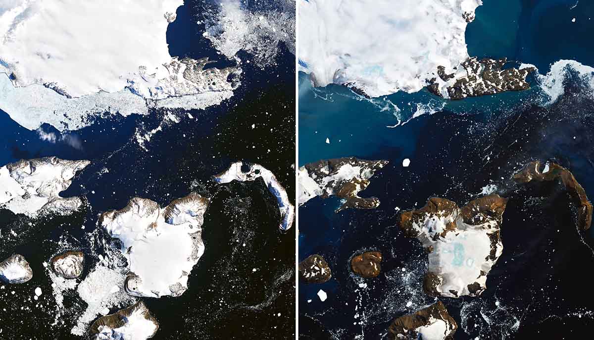 Eagle Island before and after photos showing astonishing ice melt