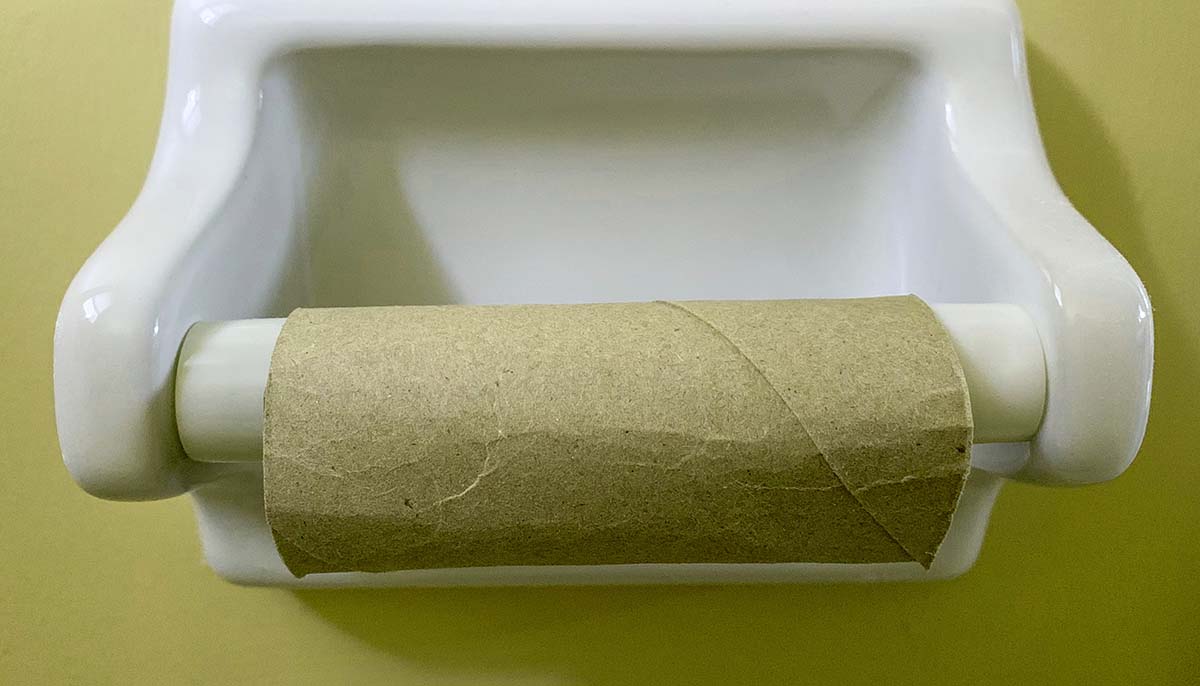 an empty roll of toilet paper