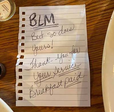note that deputy received at Cracker Barrel