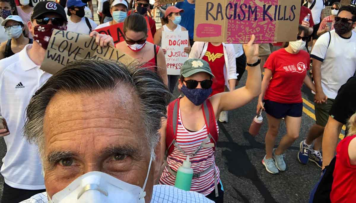 Mitt Romney attends a Black Lives Matter protest