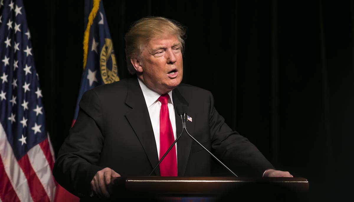 Donald Trump speaks during a rally