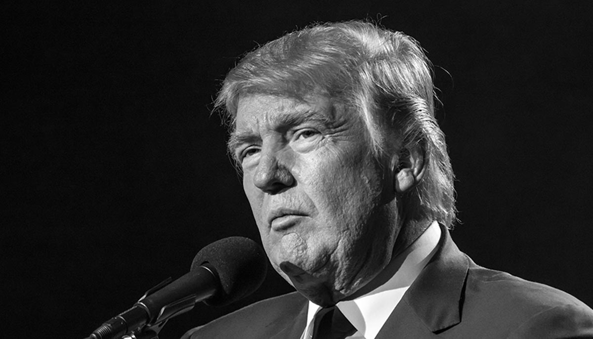 black and white image of Trump