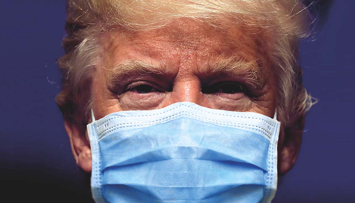 President Donald Trump wearing a coronavirus mask