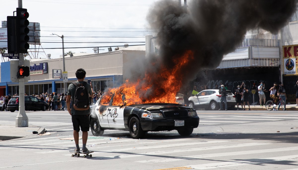 a police car on fire